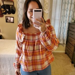 Free people plaid ruffle blouse